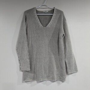 Polagram Ribbed V-Neck Sweater Grey White Size Small